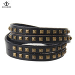 ROYALBEIER Multilayer Leather Rivet Stud Wrap Wristband Cuff Punk Crystal Rhinestone Bracelet Bangle Style Bracelets&Bangles - webtekdev
