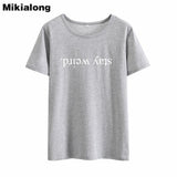 Mikialong Stay Weird Print Punk Rock Tshirt Women 2018 Summer BlackWhite Cotton Tee Shirt Femme Tops Casual Loose T-shirt Women - webtekdev