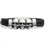 Stainless Steel Leather Bracelets & Bangles Double Black Layers Cowhide Braid Rope Gothic Skull Skeleton Men Jewelry 205mm - webtekdev