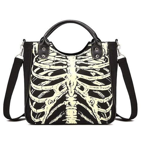 2020 NEW-Luminous Gothic Skeleton Skulls Bags Handbag Bag Casual Bag Shoulder Bag  Casual Totes Women  Punk Bags Fashion Handbag (Black) - webtekdev