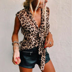 2019 Sexy Leopard Print Tie Front Camis Blouse Top Summer Fashion Sleeveless Tee Tops Women's Shirt Tank Sexy Vest Female Blusas - webtekdev