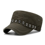 Beckyruiwu Adult Hip hop Punk Rock Skull Rivet Flat Peaked Hats Men Spring and Autumn Fitted Baseball Caps - webtekdev