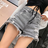 Mishow ripped hole fringe denim Gray shorts women Casual pocket jeans shorts 2018 summer Female hot shorts MX18B2217 - webtekdev