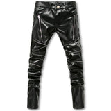 New Dropshipping Arrival Biker Skinny Men Gothic Punk Fashion Leather Pants PU Buckles Hip Hop Zippers Black Leather Trousers - webtekdev