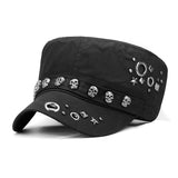 Beckyruiwu Adult Hip hop Punk Rock Skull Rivet Flat Peaked Hats Men Spring and Autumn Fitted Baseball Caps - webtekdev