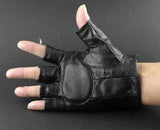 Mens Leather Spike stud Punk Rocker Driving Motorcycle Biker Fingerless Gloves - webtekdev