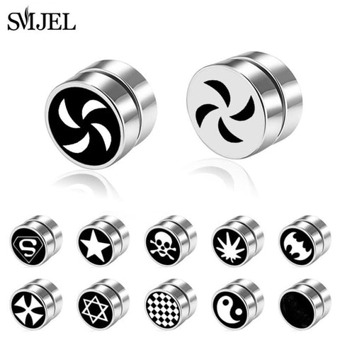 SMJEL Rock Strong Magnet Magnetic Health Care Ear Stud Non Piercing Earrings Skull David Star Tai Chi Earings Jewelry Mens Women - webtekdev