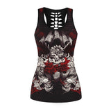 Raisevern 3D Skull Print Black Tops Sleeveless Hollow Out O Neck Tank Vest Female Bodybuilding Fitness Sporting Shirts Dropship - webtekdev