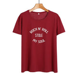 Streetwear Fashion Women Clothes T Shirt Rock and Roll Stole My Soul Letters Tshirt Hipster Music Harajuku Letters Tee Shirt - webtekdev