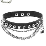 PiercingJ Hot Sell Punk Goth Multilayer Spikes Spider Chain Black Genuine Leather Choker Collar Necklace Adjustable 13 - 14.5" (1pc) - webtekdev