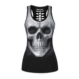 Raisevern 3D Skull Print Black Tops Sleeveless Hollow Out O Neck Tank Vest Female Bodybuilding Fitness Sporting Shirts Dropship - webtekdev