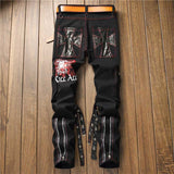 Mcikkny Brand Men's Punk Straight Jeans Letter Printed Denim Trousers Male Streetwear Hip Hop Jeans Pants Multi-pockets - webtekdev