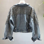 YingYuanFang Fashion new bat sleeve heavy work rivet short washed denim jacket female jacket - webtekdev