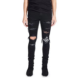 High Street Fashion Men's Jeans Black Color Destroyed Hip Hop Jeans Men Broken Punk Pants Patch Skinny Ripped Jeans For Men - webtekdev