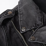 Sokotoo Men's zippers black denim jean biker jacket for motorcycle Vintage epaulet holes ripped distressed coat - webtekdev