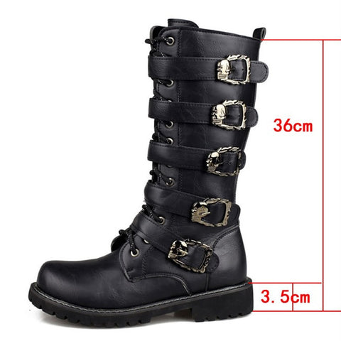 Men's Leather Motorcycle Boots Long riding boots Military Combat Boots Gothic Punk Boots Men Shoes Tactical Army Boot - webtekdev