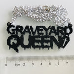 Cool Punk Hollow Out Black English Letter Graveyard Queen Acrylic Pendnant Necklace Exaggerated Halloween Fashion Necklace 2019 - webtekdev