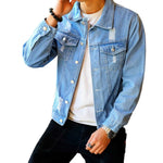 Men's Denim Jacket Hip Hop Retro Denim Jacket Street Casual Pilot Harajuku Fashion Hole Slim Buttoned Sky Blue Men's Jacket - webtekdev