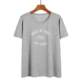 Streetwear Fashion Women Clothes T Shirt Rock and Roll Stole My Soul Letters Tshirt Hipster Music Harajuku Letters Tee Shirt - webtekdev