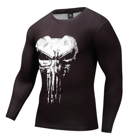 Men Fitness Bodybuilding Tshirt cosplay costume classic Compression Shirt Long Sleeve 3D Printed Skull punisher T-shirt - webtekdev