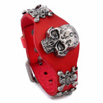 Gothic Punk Vintage Antique Silver Color Skull Rivets Wide Leather Bracelet Alloy Skeleton Charms Fashion Wristbands Belt Bangle - webtekdev