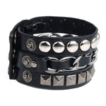 Handmade Bracelet Punk Rock Rivet Multi Layers Bracelet & Bangles For Women Man Pyramid Stud Leather Pulseira Masculina Bileklik (black) - webtekdev