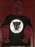 Patchwork Plaid Stripe Cat Gothic Print Drawstring Hooded Pocket Harajuku Women/Men T Shirt Streetwear T-Shirt Top Punk Tee Top (Black One Size) - webtekdev