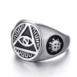 Mens Stainless Steel Ring Illuminati The All-seeing-eye illunati pyramid/eye symbol Biker Jewelry Size 7-15 - webtekdev