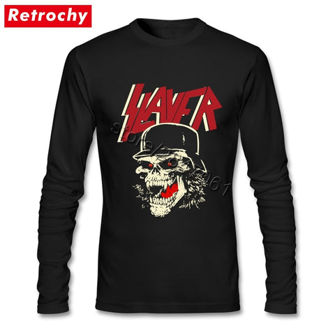 2019 Cheap Mens Retro Slayer T Shirt Grunge Rock Band T-Shirt Long Sleeve Custom Design Teeshirts Guys XXXL Size - webtekdev