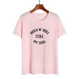 Streetwear Fashion Women Clothes T Shirt Rock and Roll Stole My Soul Letters Tshirt Hipster Music Harajuku Letters Tee Shirt - webtekdev