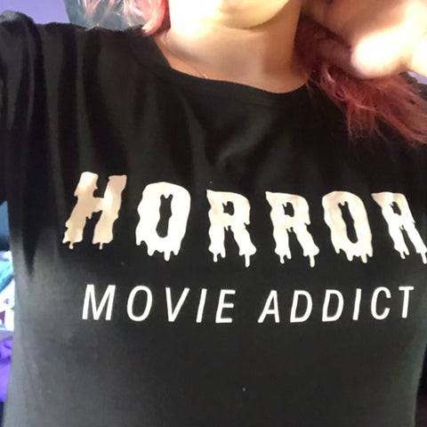 Horror Movie Addict Funny T Shirts Women Clothes 2019 Cotton Black White Tshirt Summer Tops Hip Hop Harajuku Tee Shirt Femme - webtekdev