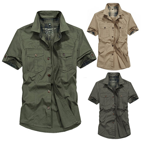 Men's Casual Fashion Military Pure Color Pocket Short Sleeve shirt Top Blouse M-4XL - webtekdev