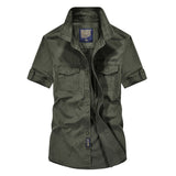 Men shirt Casual Slim Fit Embroidery Military Pure Color Pocket Short Sleeve shirts mens dress shirts camisas masculina c0603 - webtekdev