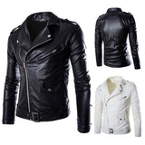 2018 Brand Autumn Spring Casual Zipper  Leather Jacket Motorcycle Leather Jacket Slim  Mens Jackets And Coats Black White - webtekdev