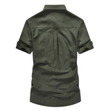 Men shirt Casual Slim Fit Embroidery Military Pure Color Pocket Short Sleeve shirts mens dress shirts camisas masculina c0603 - webtekdev