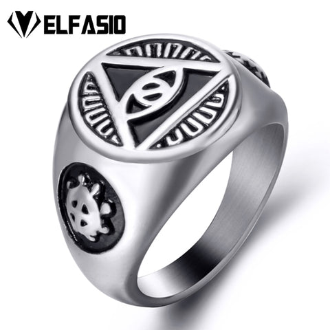 Mens Stainless Steel Ring Illuminati The All-seeing-eye illunati pyramid/eye symbol Biker Jewelry Size 7-15 - webtekdev