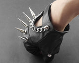 Mens Rivet Spike Punk Rocker Driving Motorcycle Biker Leather Fingerless Gloves - webtekdev