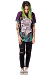 N-olsollo Tie-dyed 3D Galaxy Skull Alien Printed Long Length Womens T-shirts Short Sleeve Summer T shirt Loose O-neck Casual Top - webtekdev