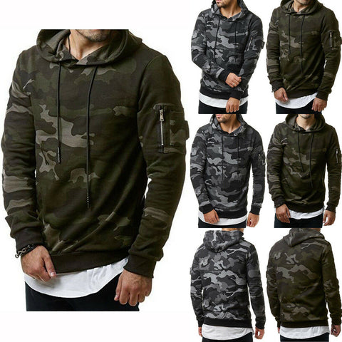 Men's Fleece Warm Hoodie Hooded Camouflage Sweatshirt Pullover Coat Tops Jacket - webtekdev