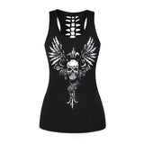 Raisevern 3D Skull Print Black Tops Sleeveless Hollow Out O Neck Tank Vest Female Bodybuilding Fitness Sporting Shirts Dropship - webtekdev