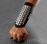 Black Leather Studded Bracelet Wristband Wrist Cuff band Steam punk - webtekdev