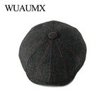 Wuaumx Retro Newsboy Caps Men Octagonal Hats Black British Painters Hats Autumn Winter Berets  Herringbone Flat Caps gavroche - webtekdev