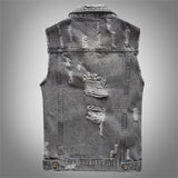 DIMUSI Spring Autumn Vintage Design Mens Denim Vest Male Retor Sleeveless Jackets Men Ripped Hole Jean Waistcoats Clothing 5XL - webtekdev