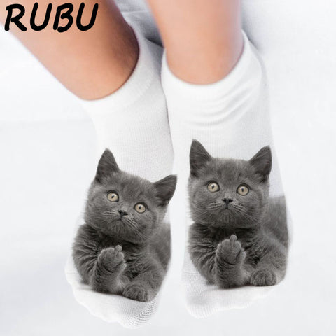 RUBU women's funny animal Cute 3D Print Socks Women Ankle Socks Unisex Socks Hot women Fashion Sox cartoon cat for female 5H1 - webtekdev