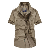 Men shirt Casual Slim Fit Embroidery Military Pure Color Pocket Short Sleeve shirts mens dress shirts camisas masculina c0603 - webtekdev