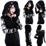 5XL Gothic Punk Women Print Long Sleeve Hoodies Sweatshirts Casual Zipper Jacket Hooded Tops Female Autumn Winter Black Hoodies. - webtekdev