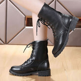 Ankle boots for women black large size 4.5-10 fleeces motorcycle boots increase comfortable leather boots women spring - webtekdev