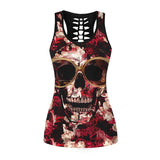 Raisevern 3D Skull Print Black Tops Sleeveless Hollow Out O Neck Tank Vest Female Bodybuilding Fitness Sporting Shirts Dropship - webtekdev