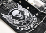 Men's skull embroidery black fringe Locomotive denim vest Trendy patches patchwork rivet letters slim waistcoat Tank top - webtekdev