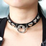 KMVEXO Fashion Chocker Gothic Jewelry Metal Round Leather Heart Choker Necklace Gift for Women Girls Punk Rivets Neck Torques - webtekdev